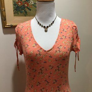 Love,Fire Peach Floral Vneck Dress